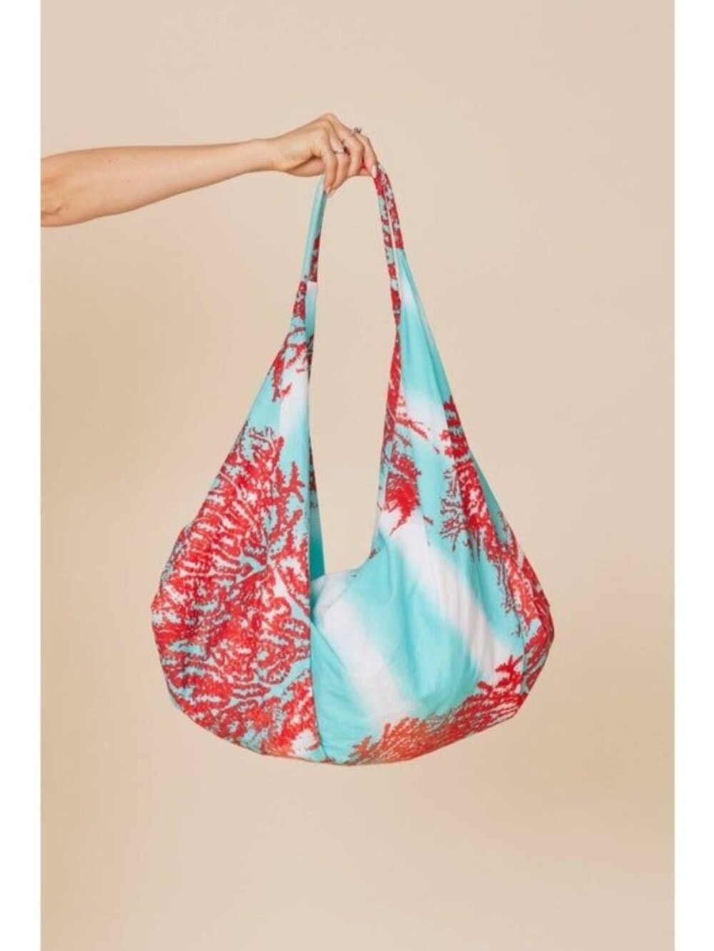 Boho Chic Coral Reef Print Hobo Bag - Beachy & Bold Aqua/Red Design - Picture 1 of 1
